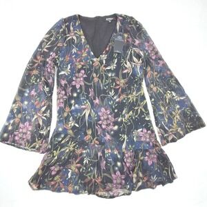 Disturbia Elide Mini Dress Womens 10 Black Orchid Celestial Goth Bell Sleeve NWT